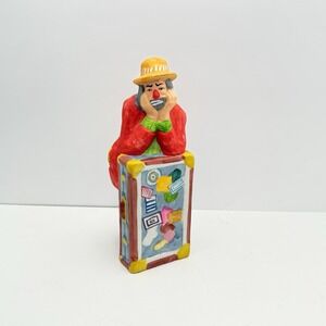 Vintage Emmett Kelly Jr. Sad Clown Figurine by Flambro Colorful Trunk 8"x3" EUC